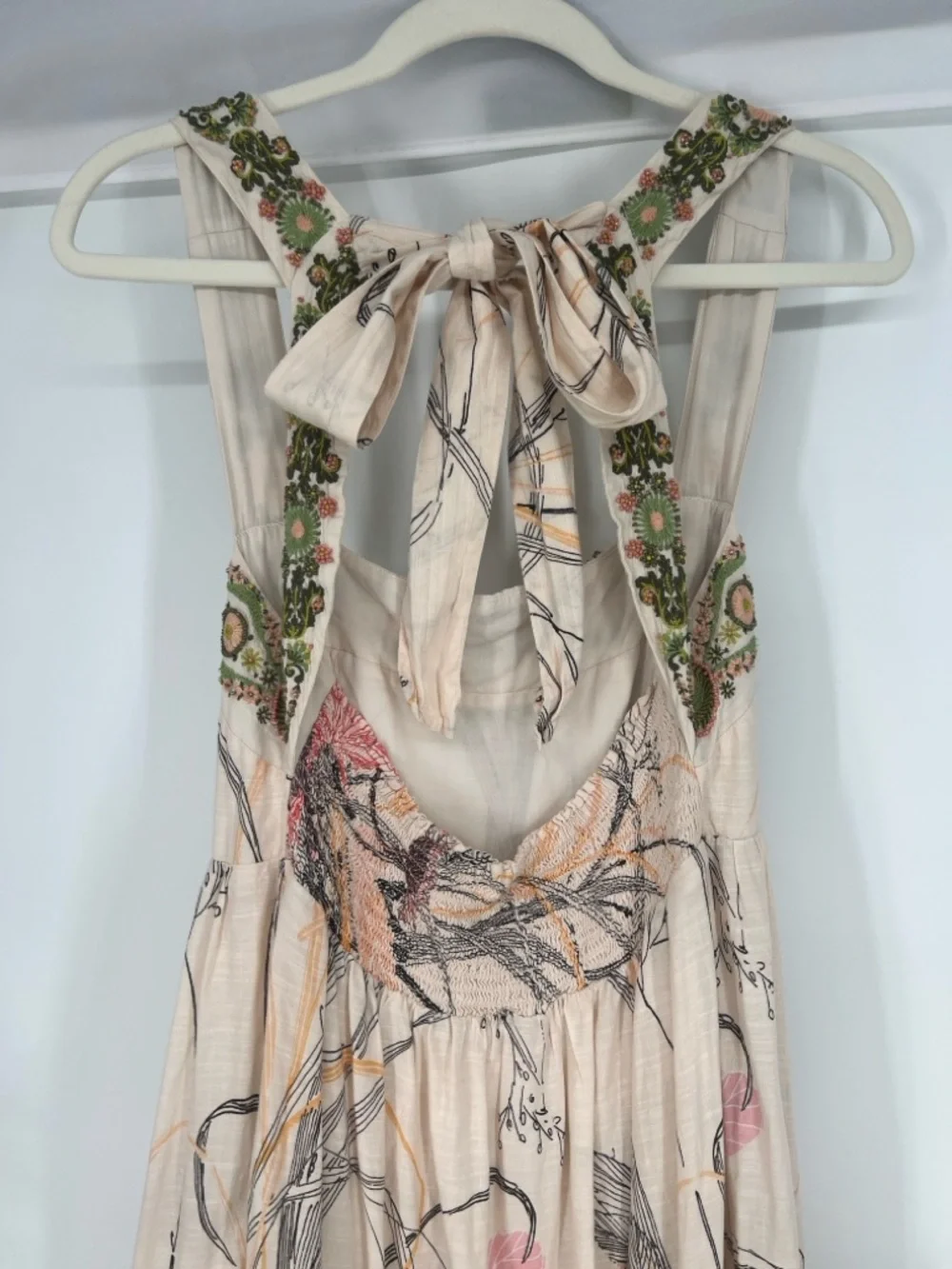 Anthropologie Embroidered Square Neck Tie Back Floral Boho Colorful Maxi Dress M - Picture 10 of 14